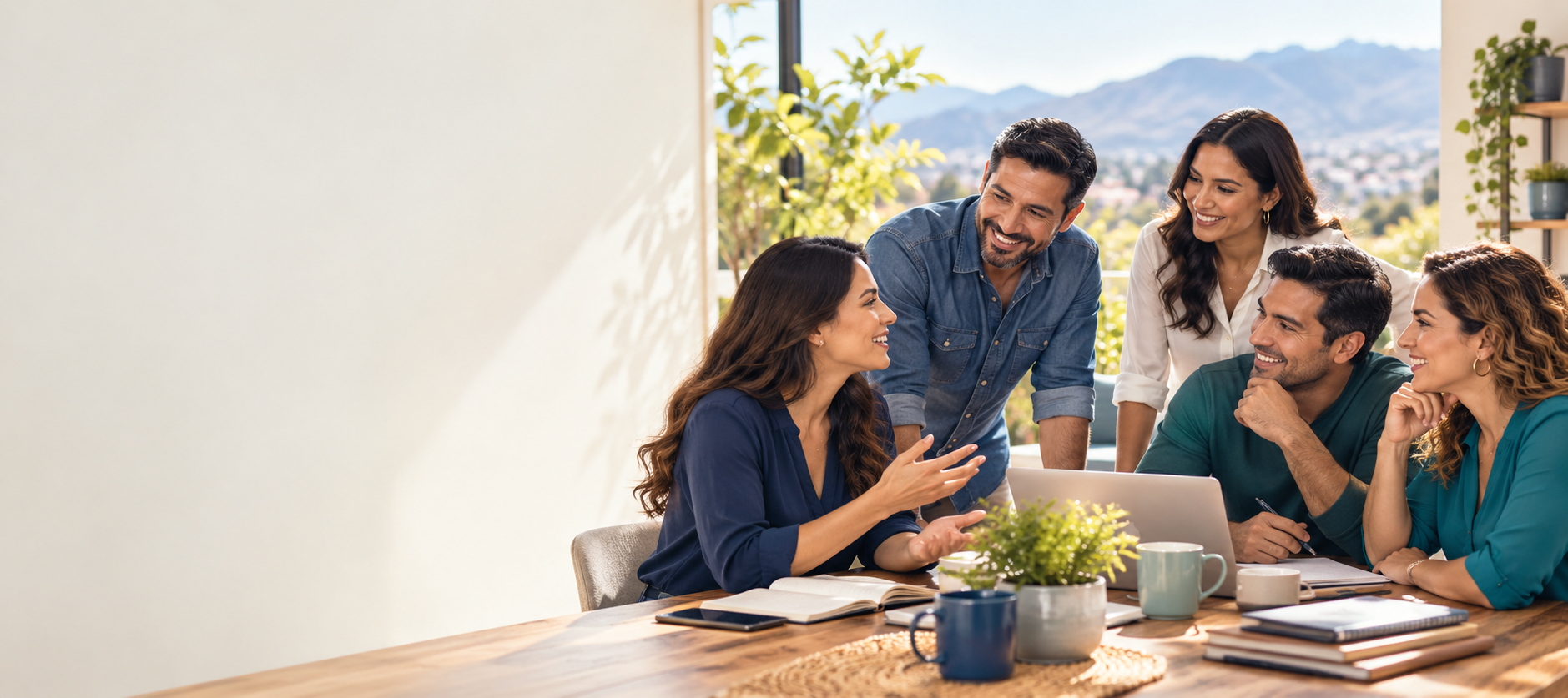 Grupo de emprendedores compartiendo ideas alrededor de una mesa